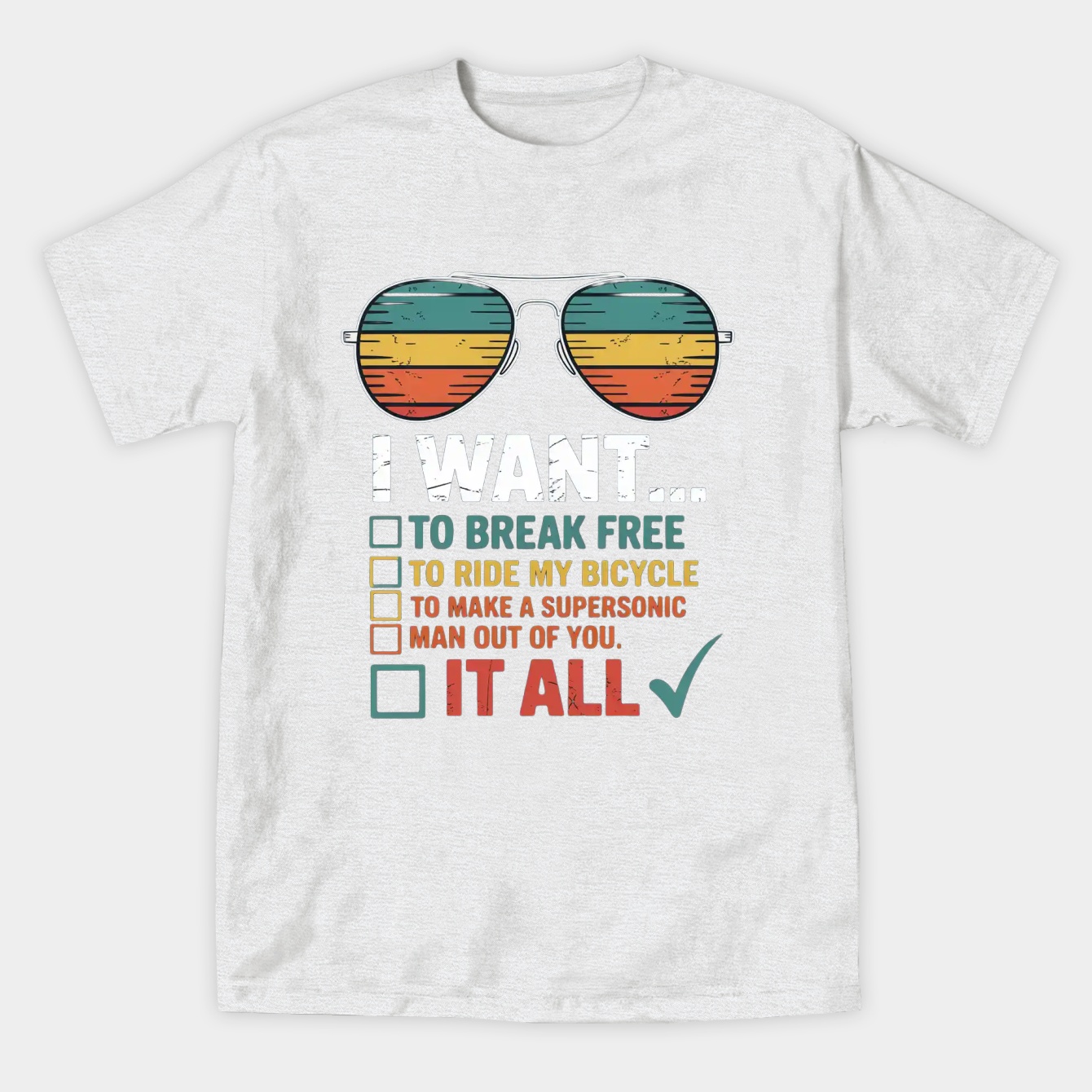 Retro sunglasses, Queen lyrics checklist