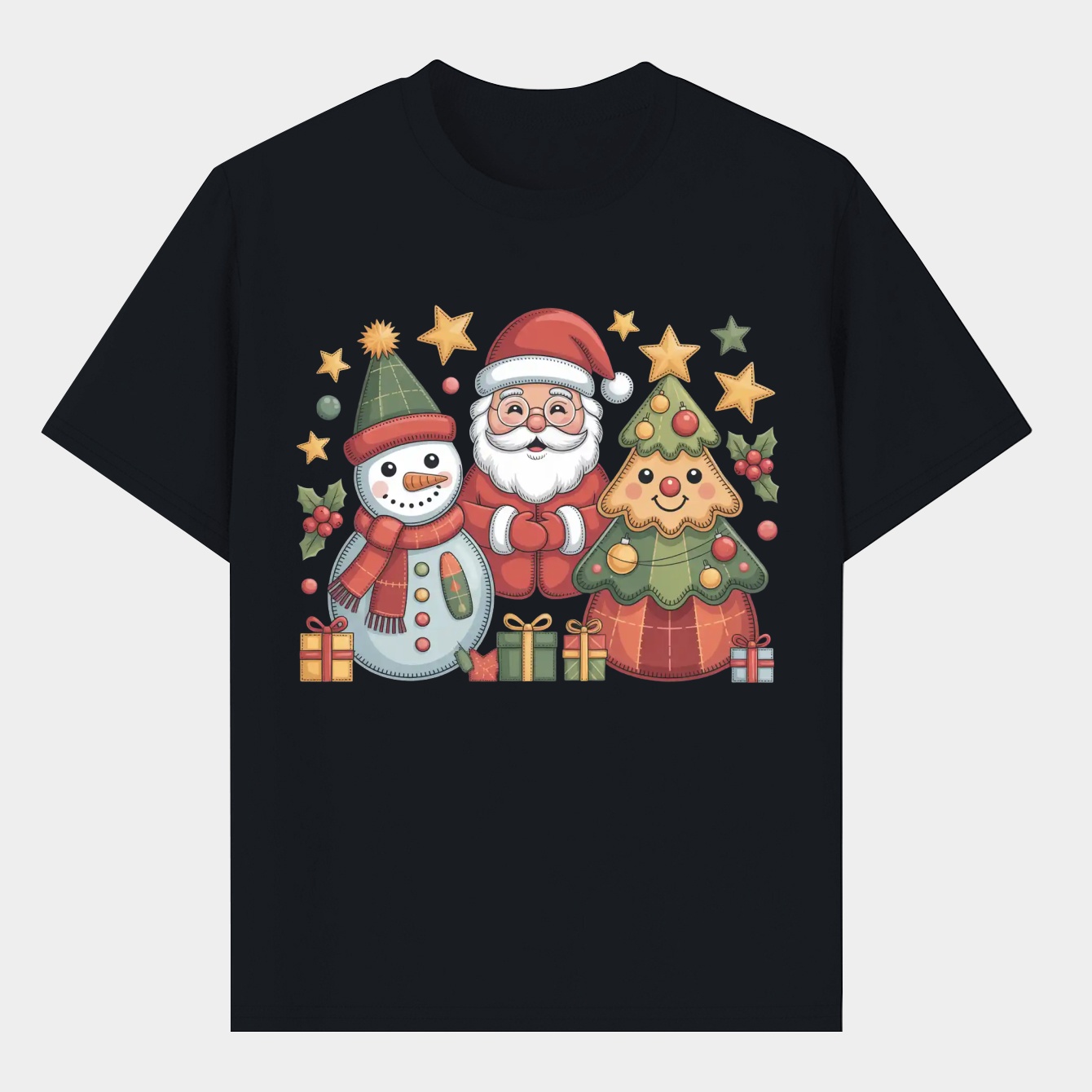 Snowman Santa Tree Patchwork Christmas Men's T-Shirt