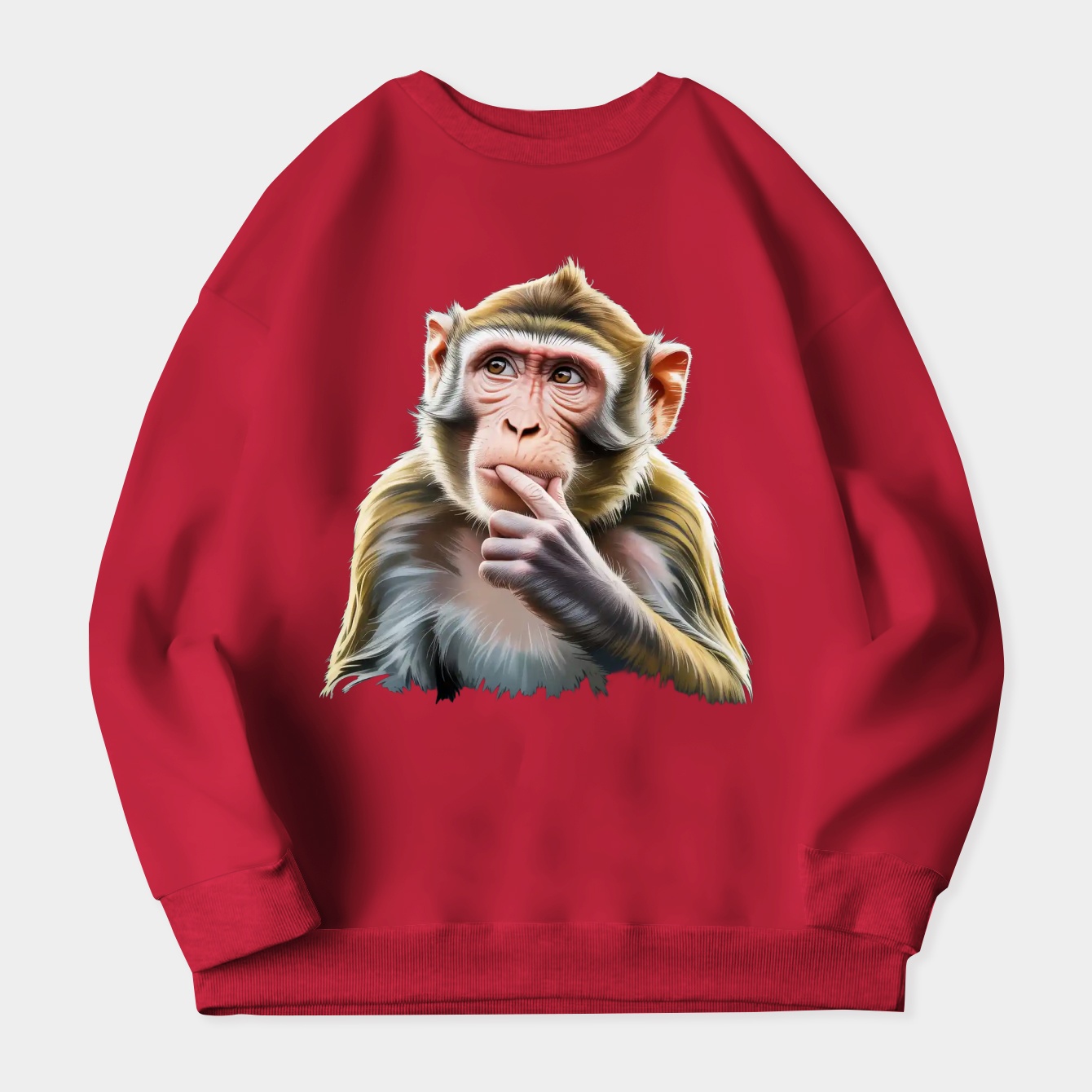 Thinking Monkey Confused Expression Meme Style Portrait Women's Crewneck Sweatshirt