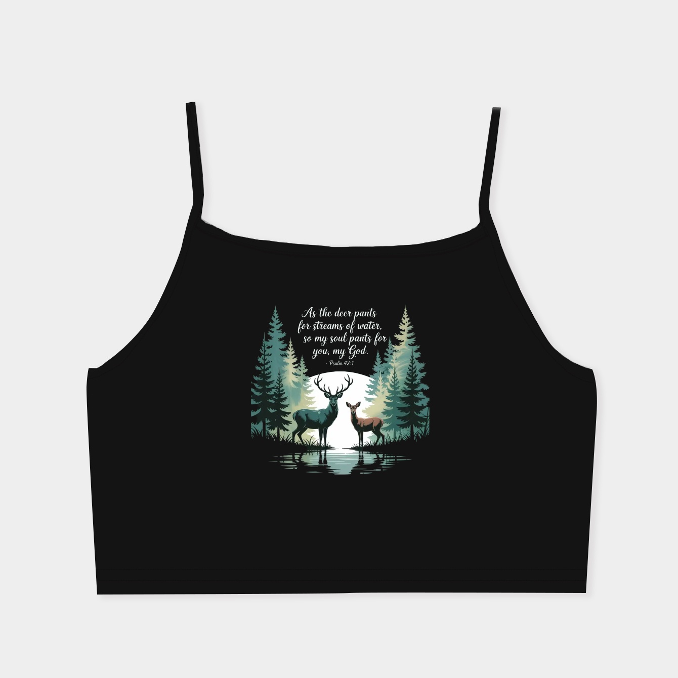 Psalm 42:1 Forest Deer Scripture Women's  Spaghetti Strap Tank Top