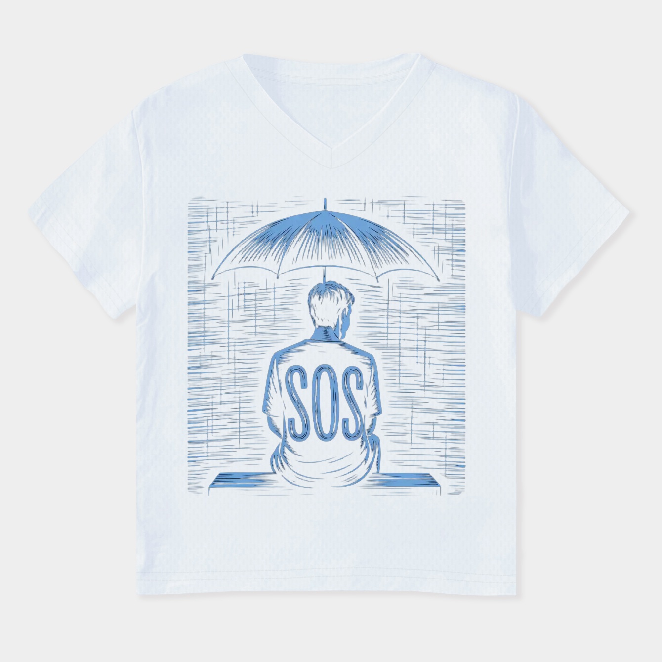 Blue SOS Drawing Women's Plus Size V-Neck T-Shirt