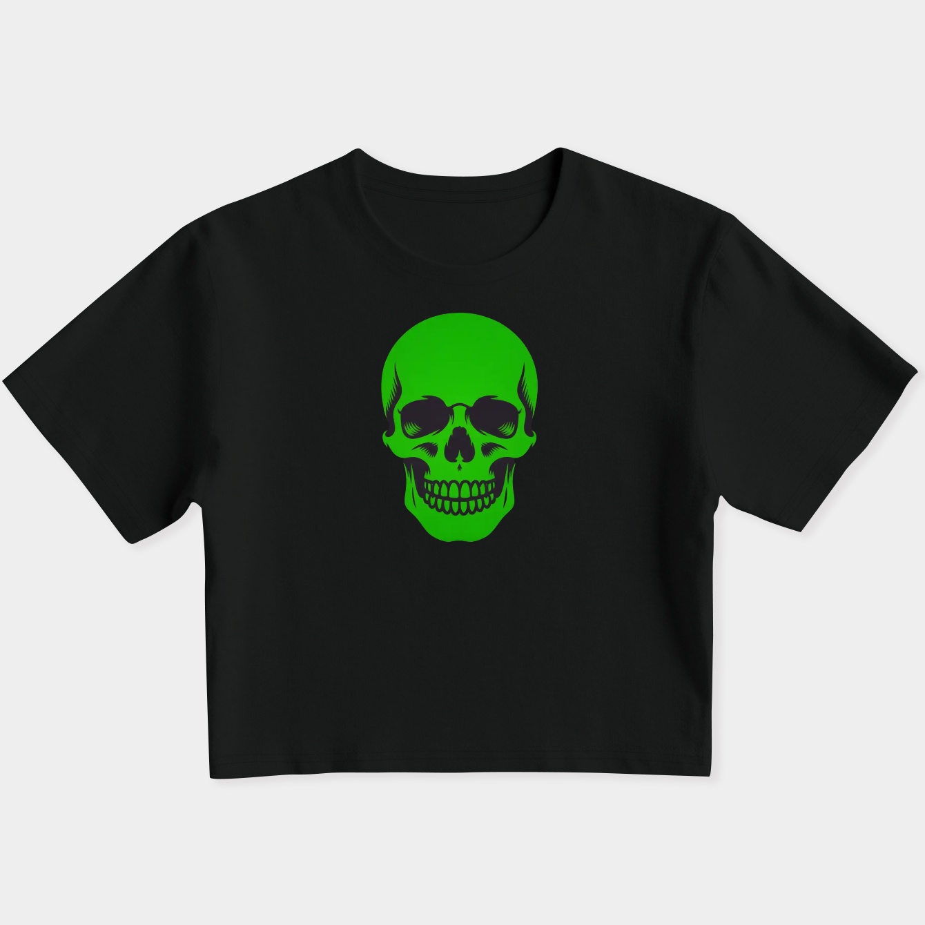 Crimson Ghost Green Solid Skull Women's Slim Fit Baby Tee
