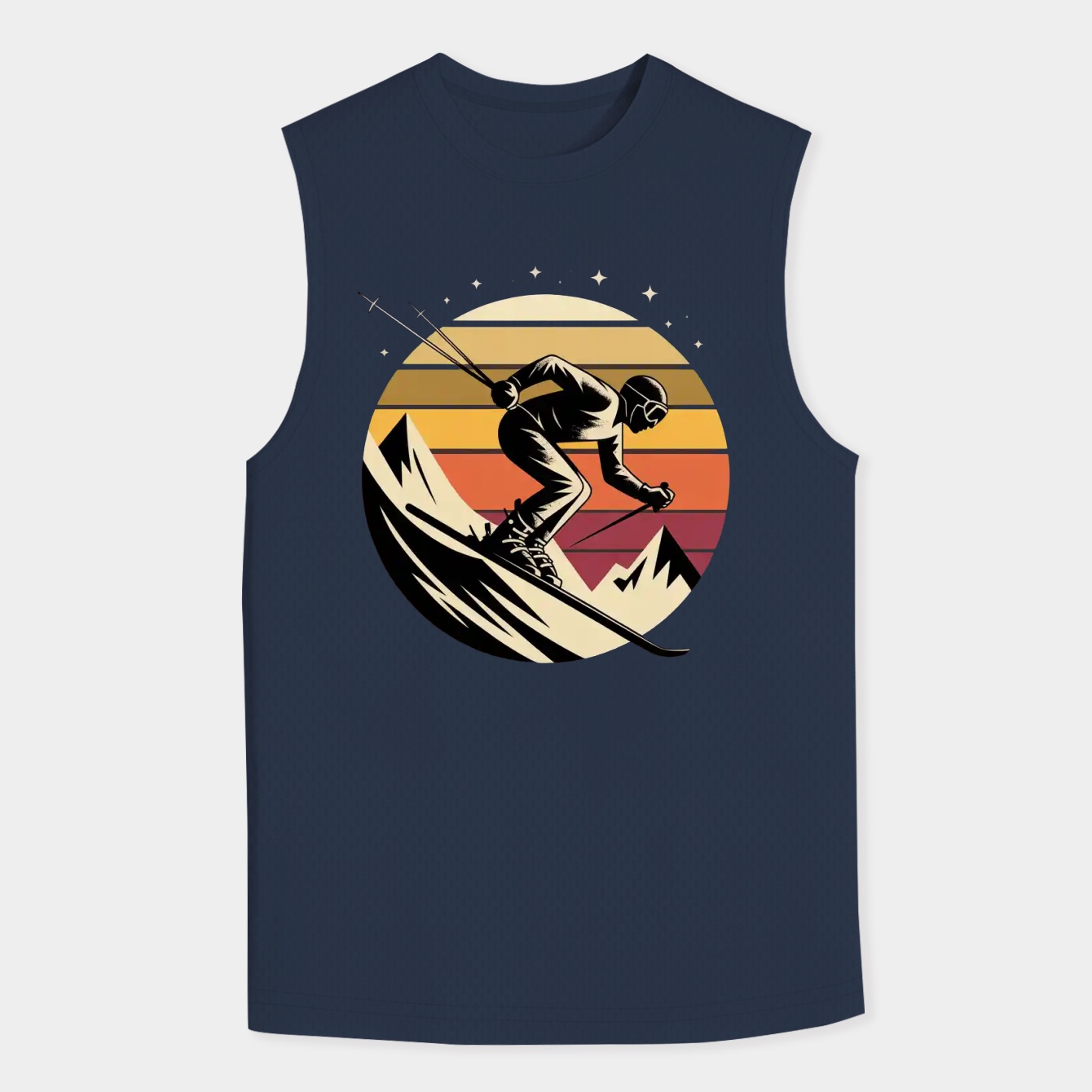 Skiing Seventies Retro Sunset With Bold Mountain Scene And Inspiring Tone