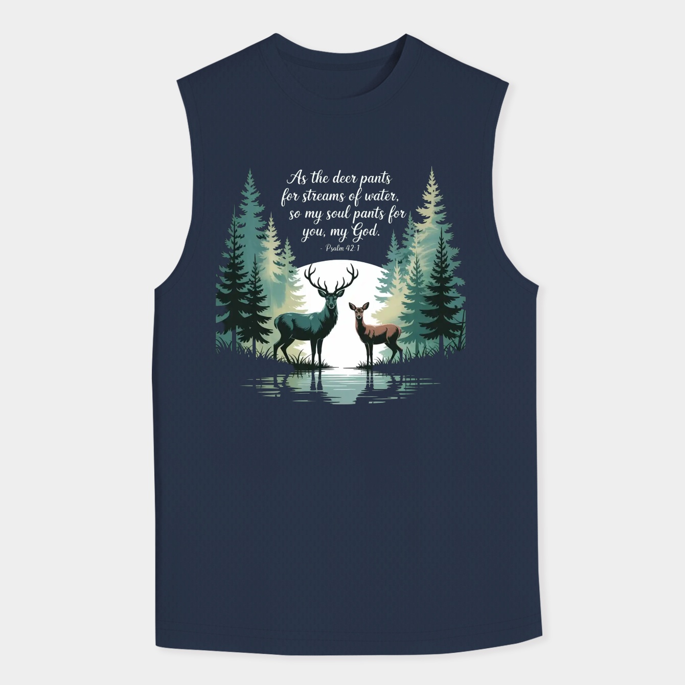 Psalm 42:1 Forest Deer Scripture Men's Tank Top