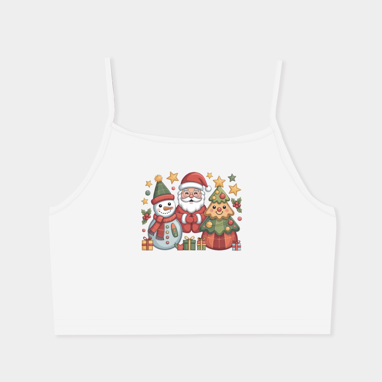 Snowman Santa Tree Patchwork Christmas Women's  Spaghetti Strap Tank Top