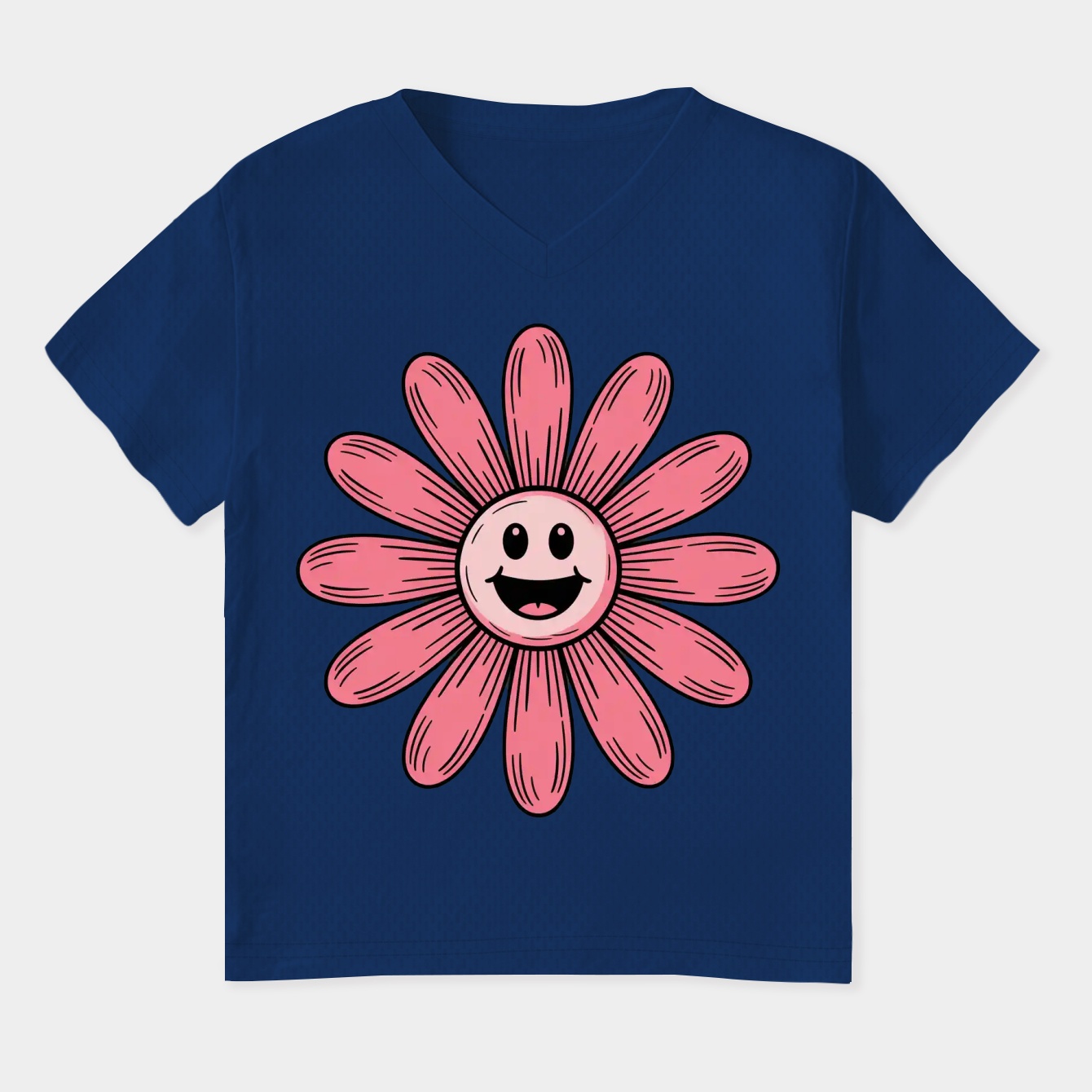 Pink Daisy with a Face Women's Plus Size V-Neck T-Shirt
