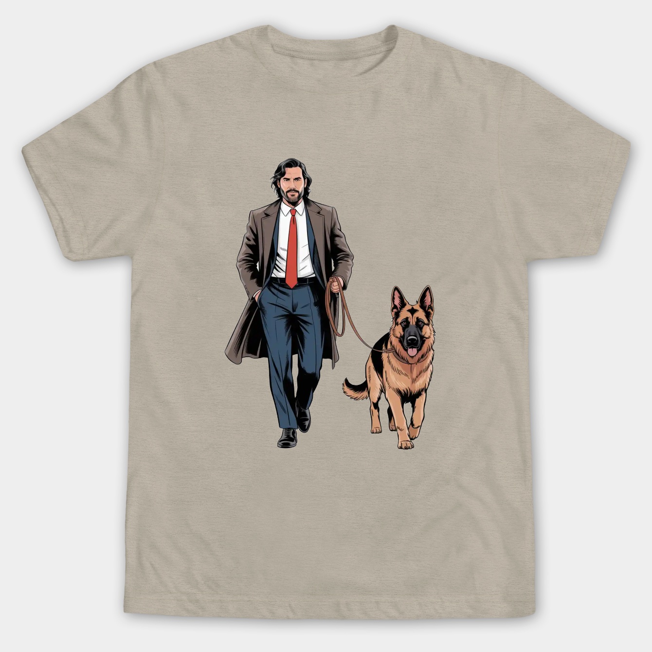 John Wick Walking with a German Shepherd Men's Big & Tall T-shirt