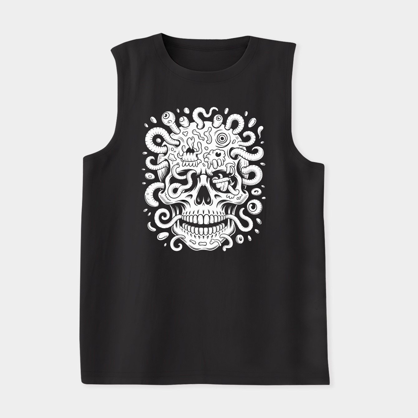 Skull with Surreal Doodle Elements Women's Soft Tank Top