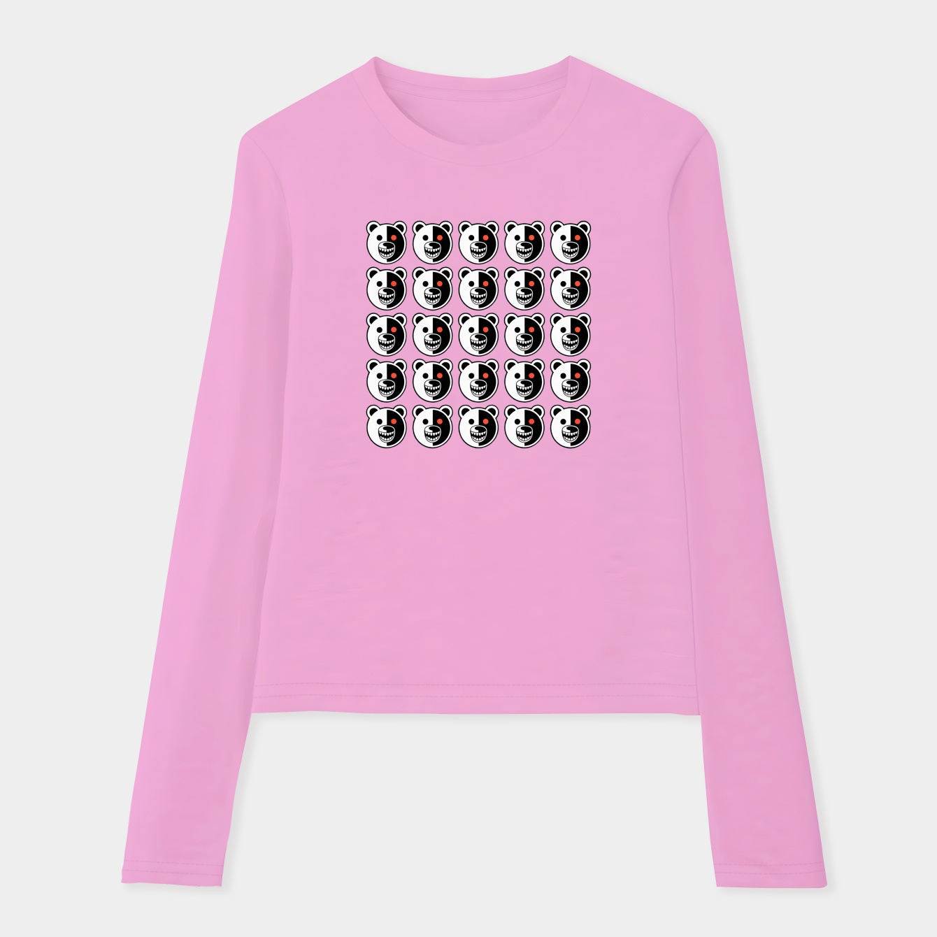 Monokuma Bear Face Pattern Women's Soft Long Sleeve T-Shirt