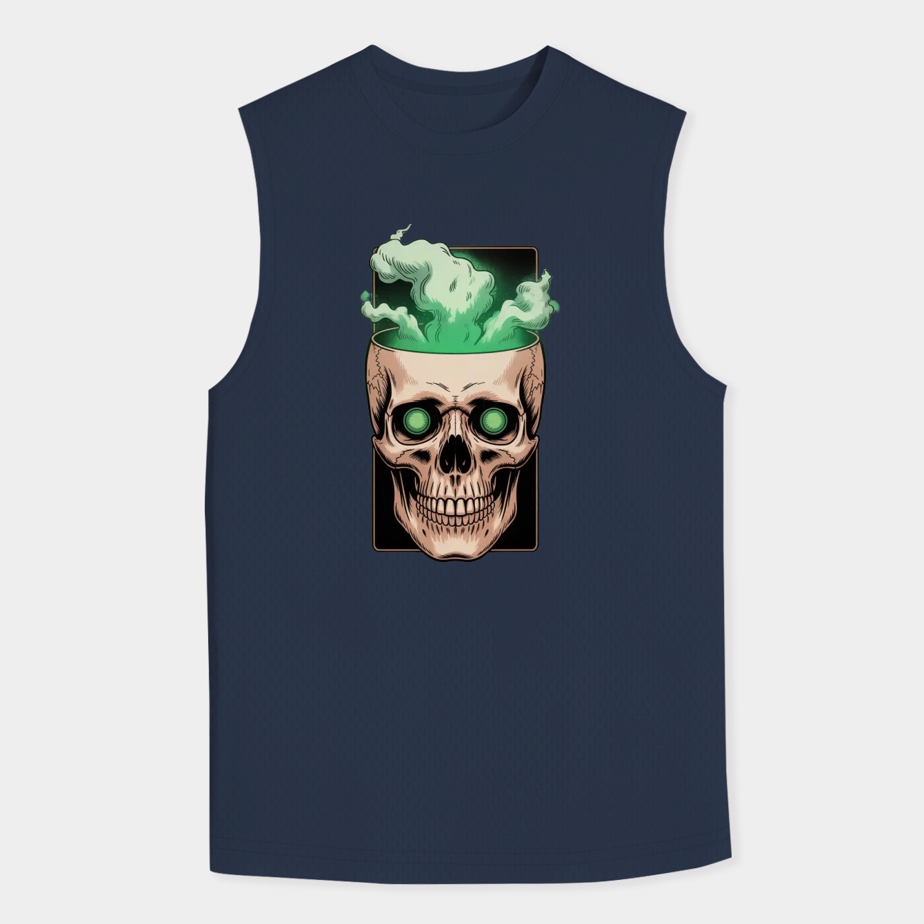 Green Skeleton Skull with Glowing Eyes