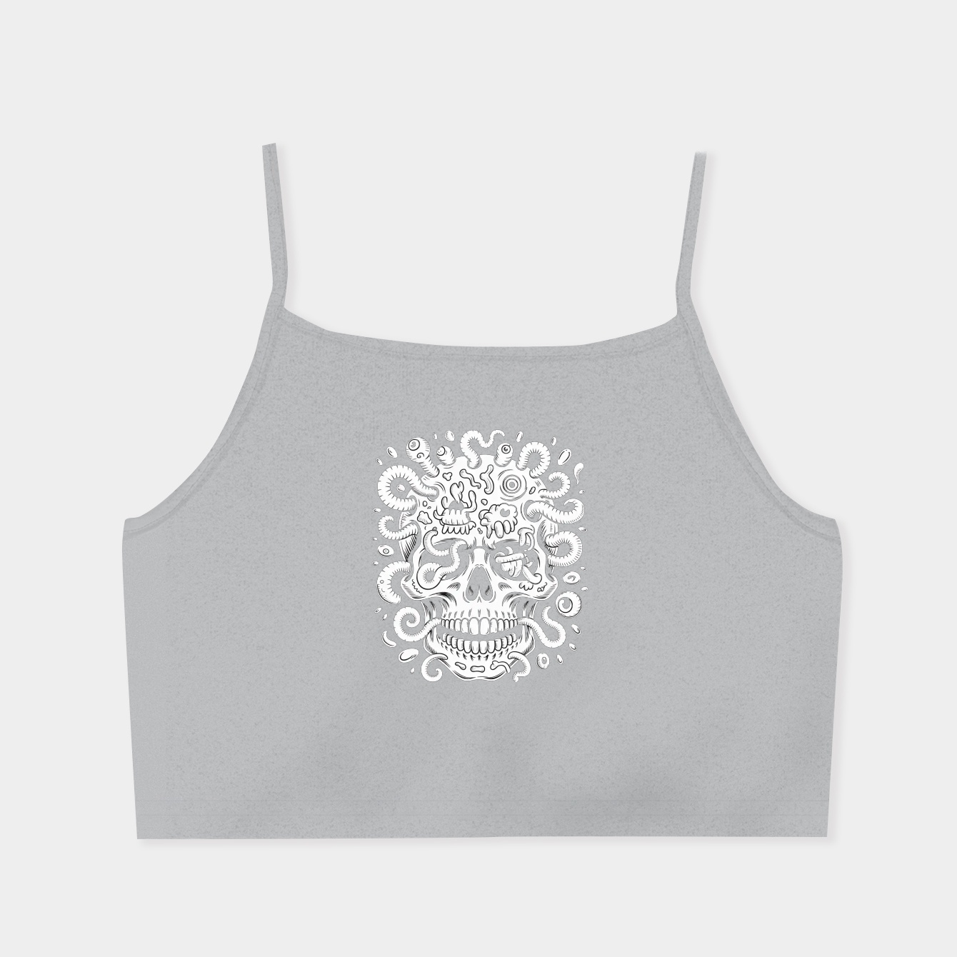 Skull with Surreal Doodle Elements Women's  Spaghetti Strap Tank Top
