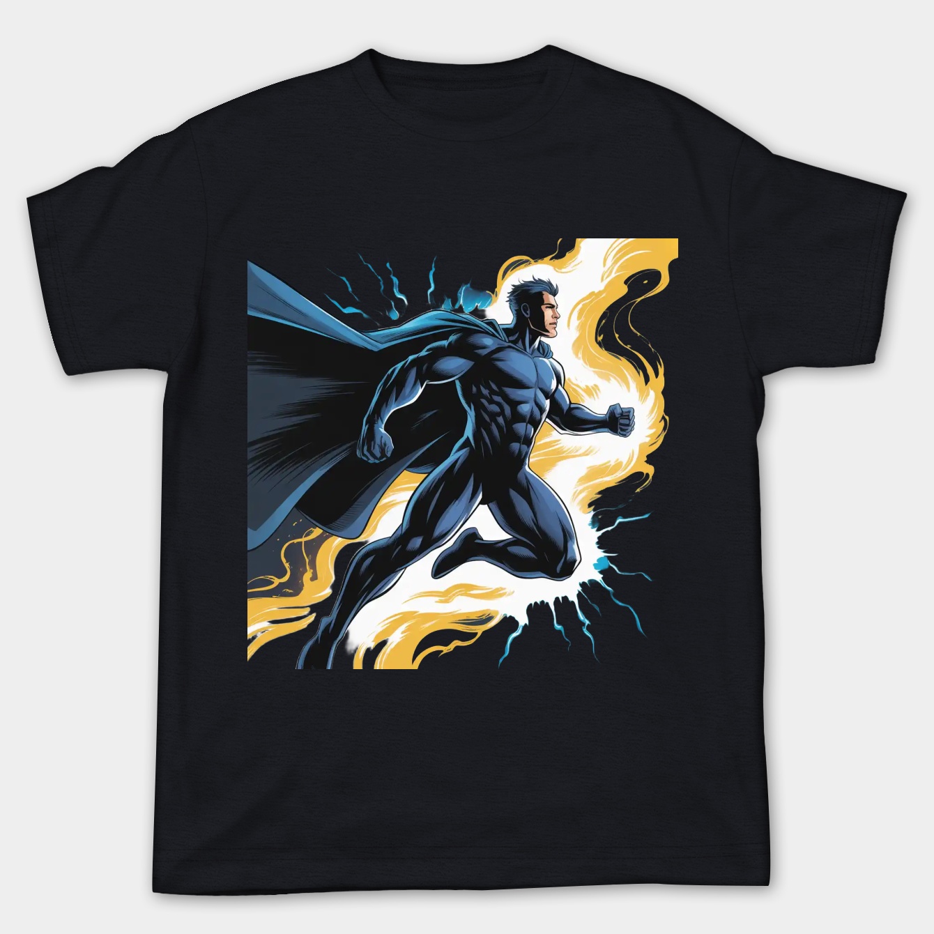 Dynamic Batman with Blue and Yellow Energy Splashes