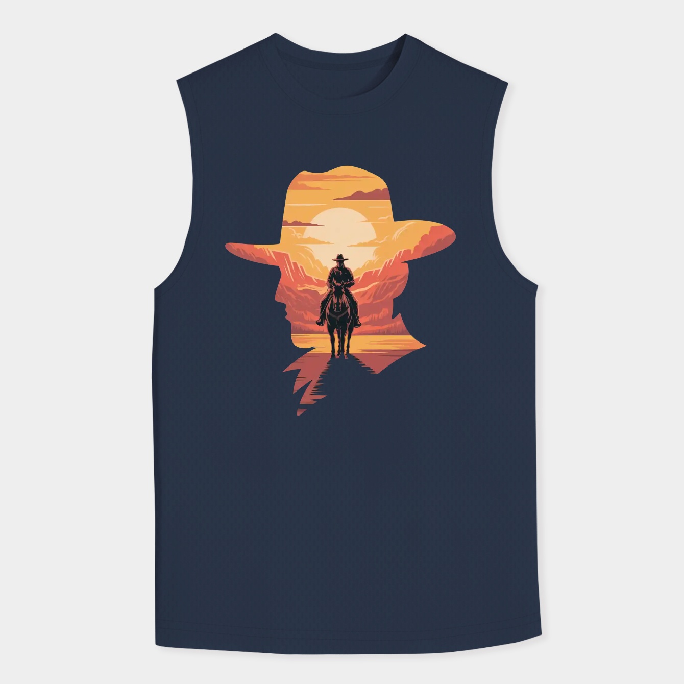 Lone cowboy and orange sunset