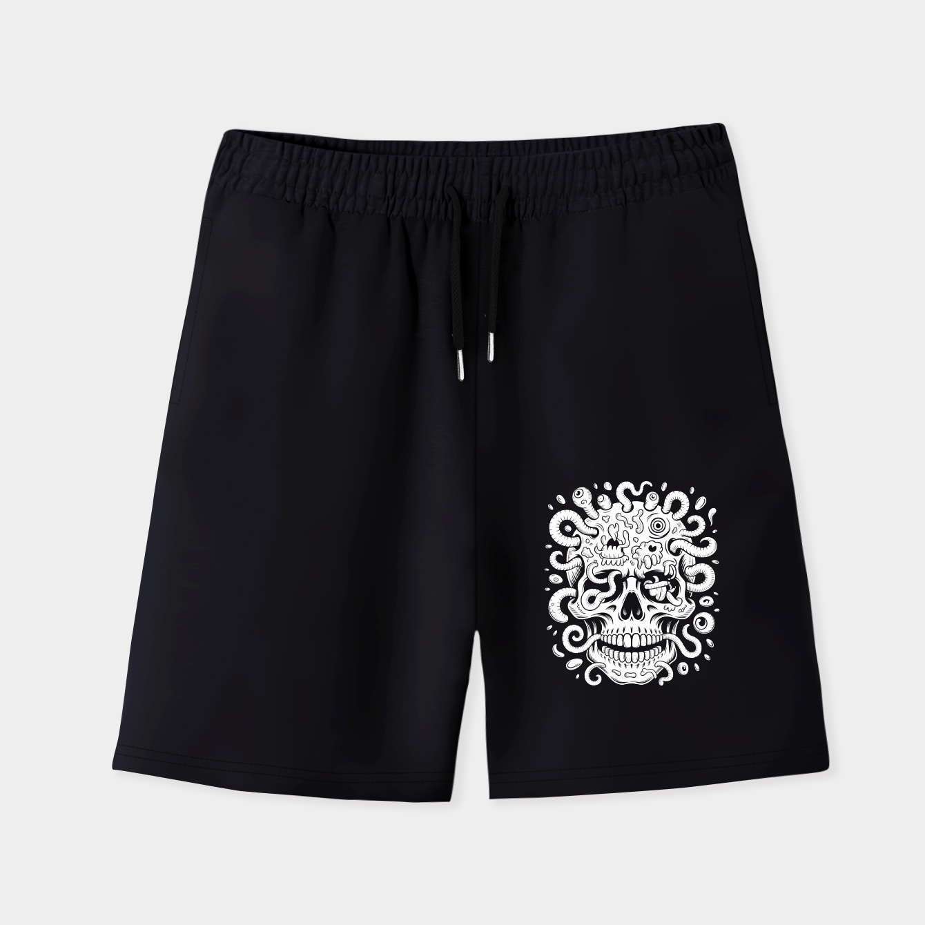 Skull with Surreal Doodle Elements Men's Quick-Dry Athletic Shorts