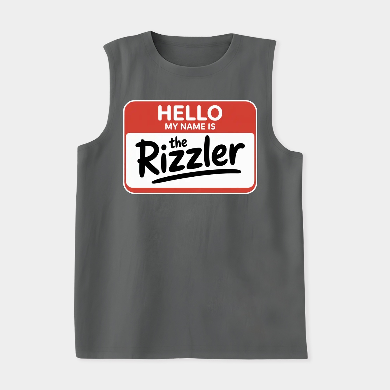 Name tag with Rizzler written on it