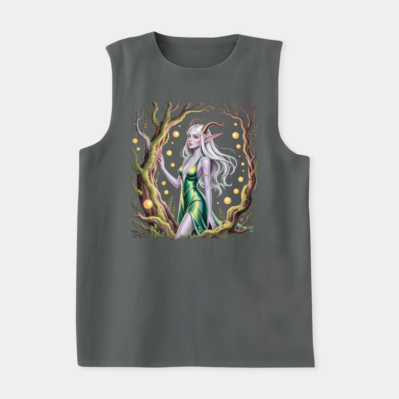 Silver elf with horns in glowing forest Women's Soft Tank Top