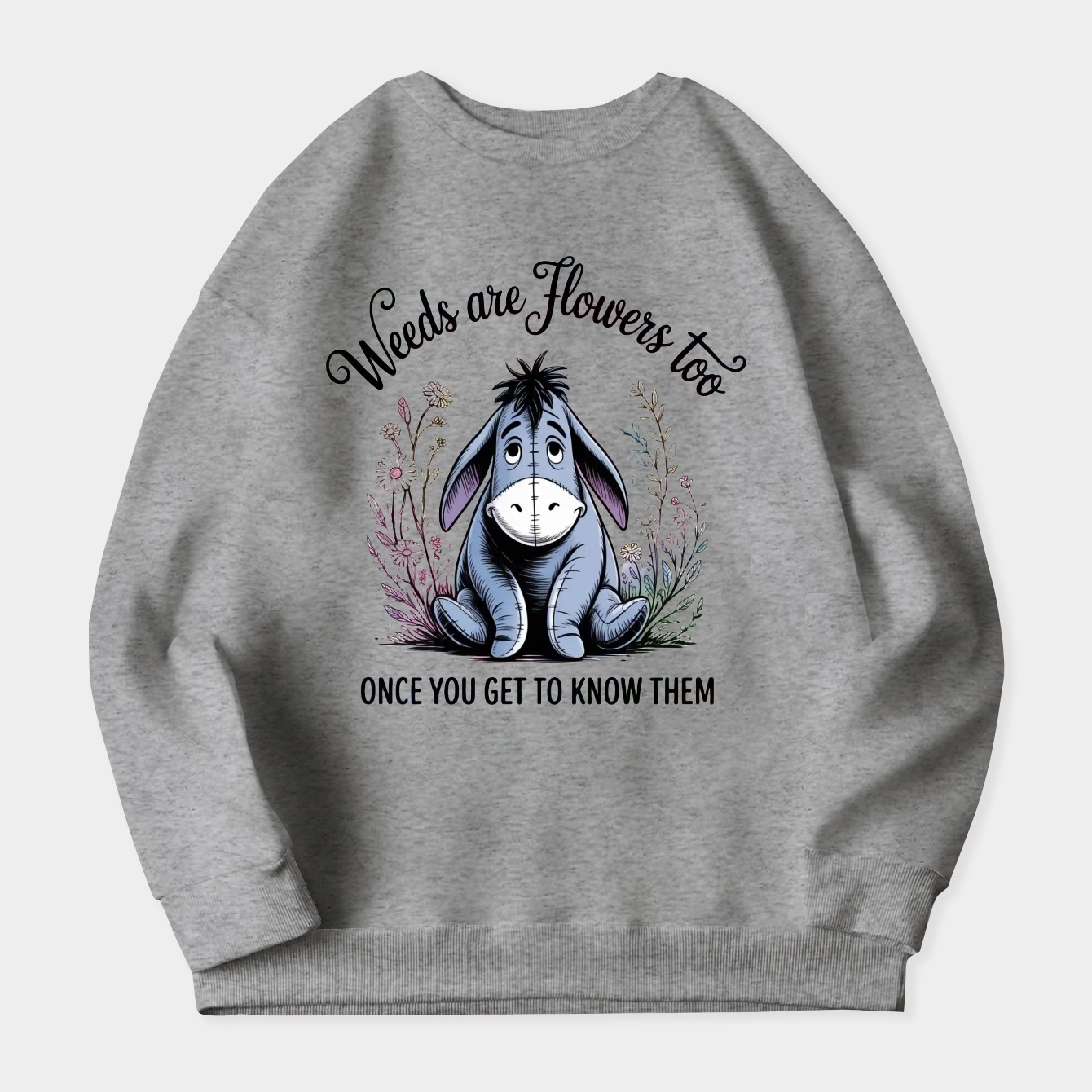 Winnie The Pooh Eeyore Weeds Are Flowers Too Girls Tie-Dye Crop Women's Crewneck Sweatshirt