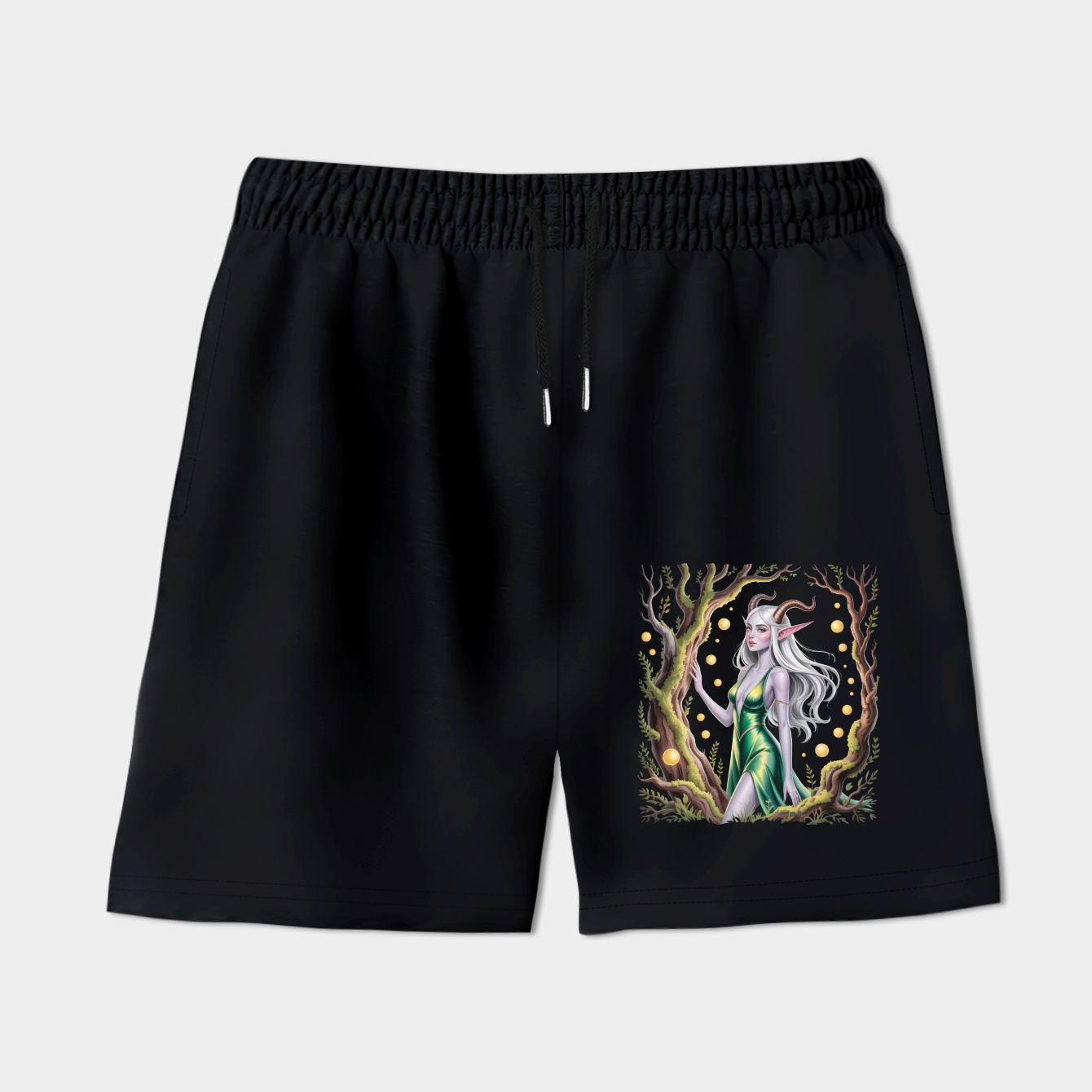 Silver elf with horns in glowing forest Women's Shorts