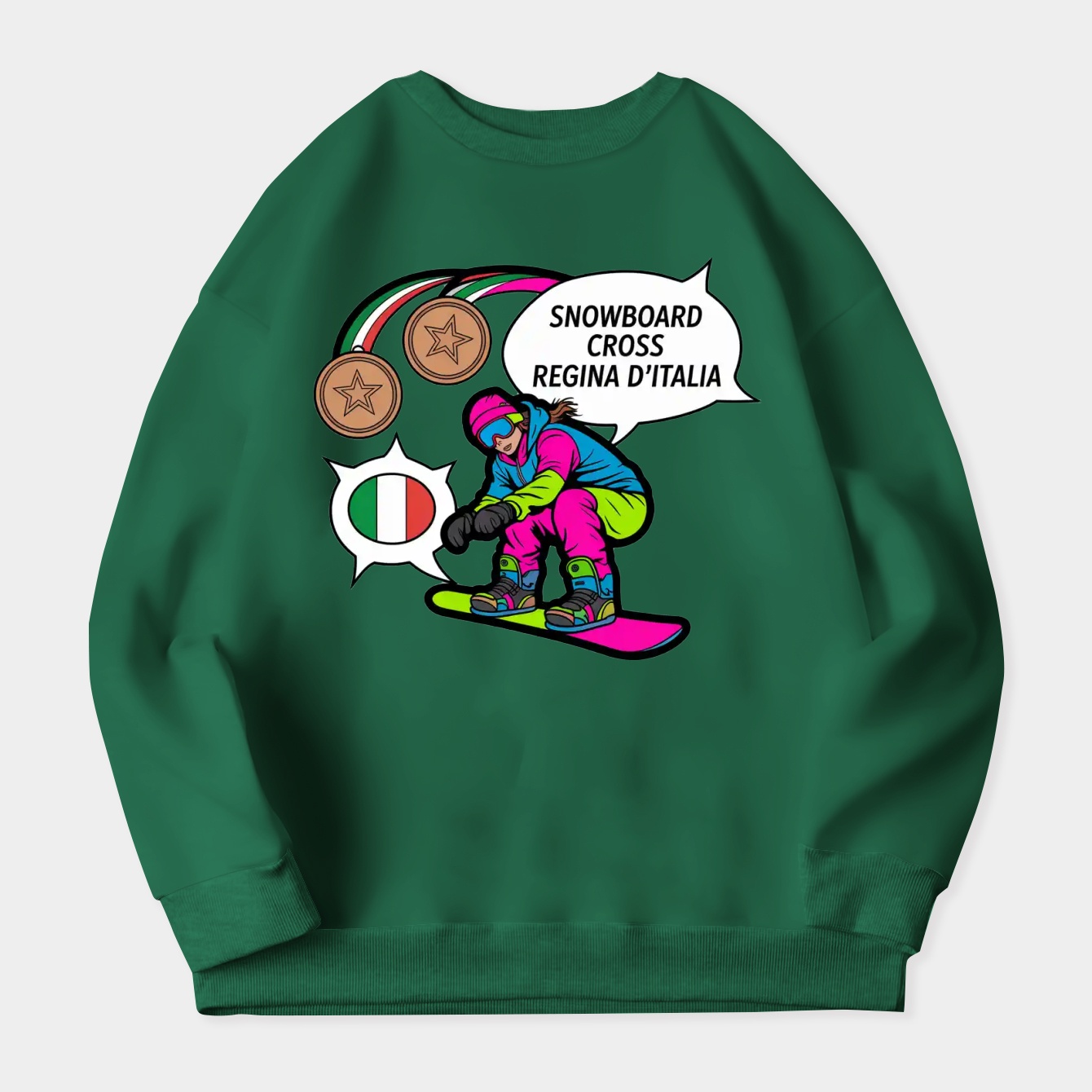 Pop Art Snowboard Queen of Italy Women's Crewneck Sweatshirt