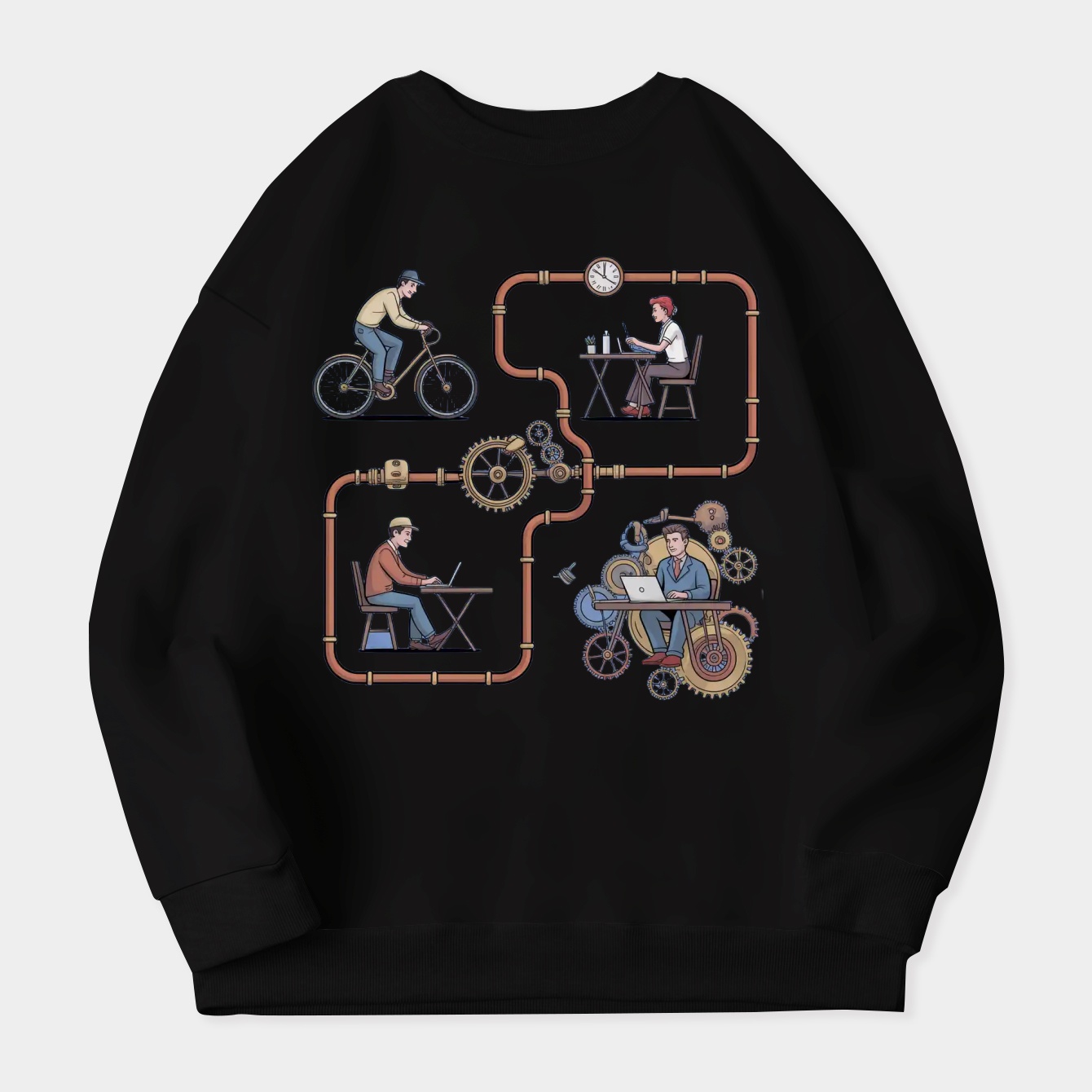 Steampunk Gig Workers Metro Map Women's Crewneck Sweatshirt