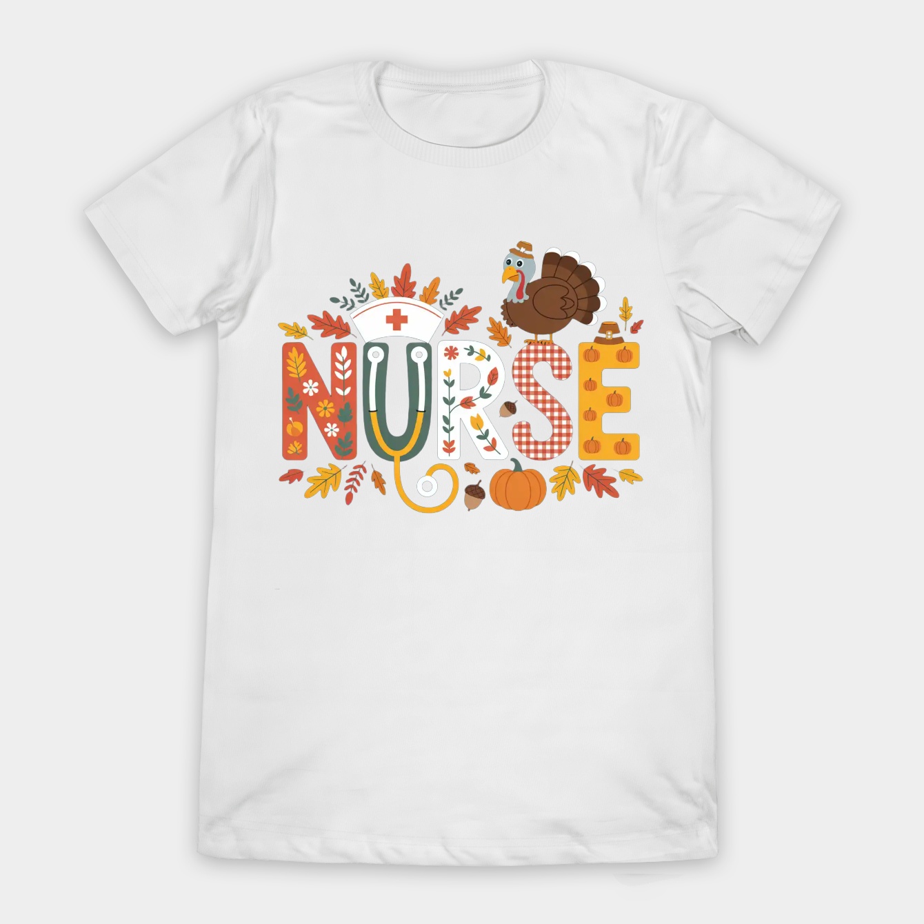 Funny Heartbeat Turkey Nurse Thanksgiving Fall Women's T-Shirt
