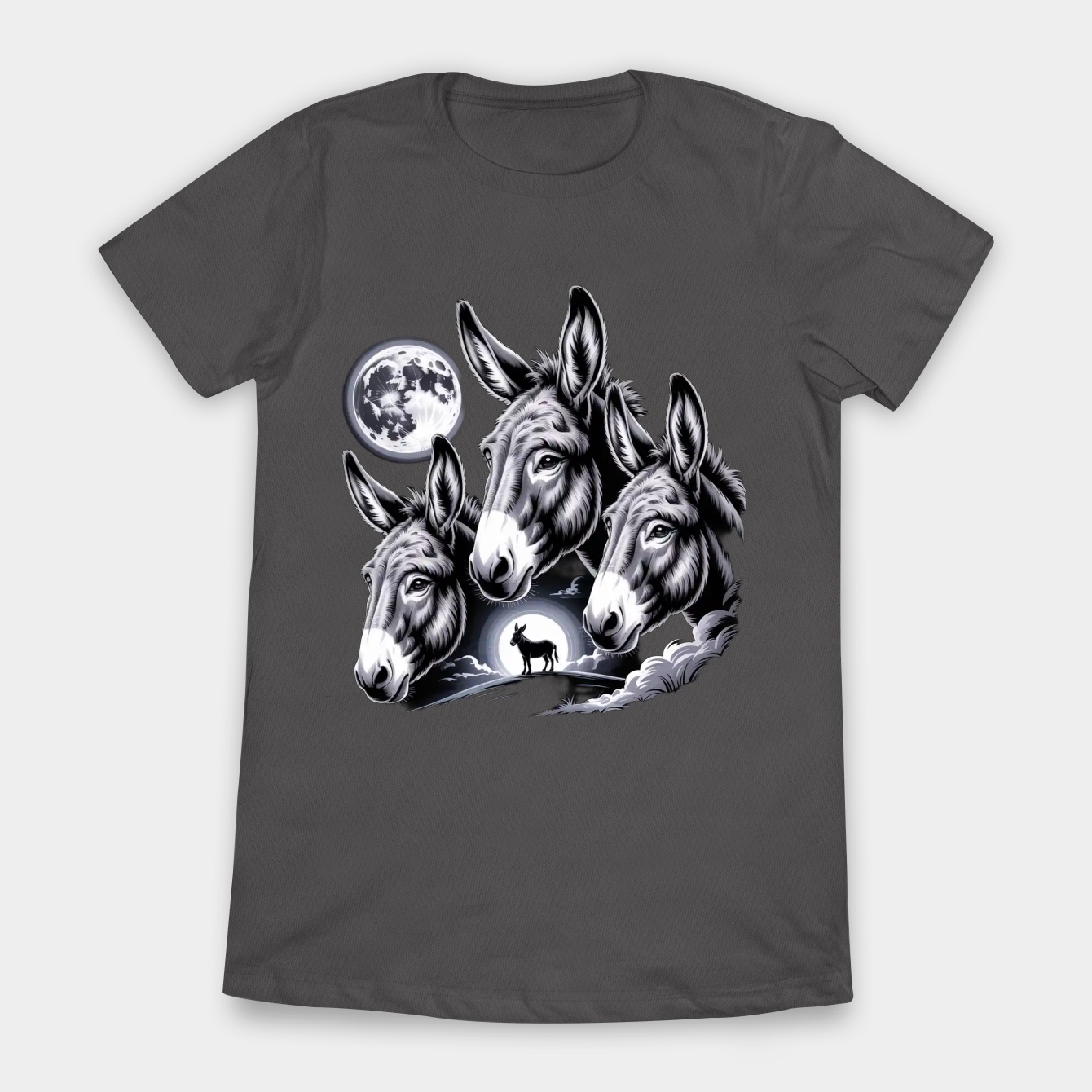 Funny Donkey and Moon Farm Animals Lover Vintage Women's T-Shirt