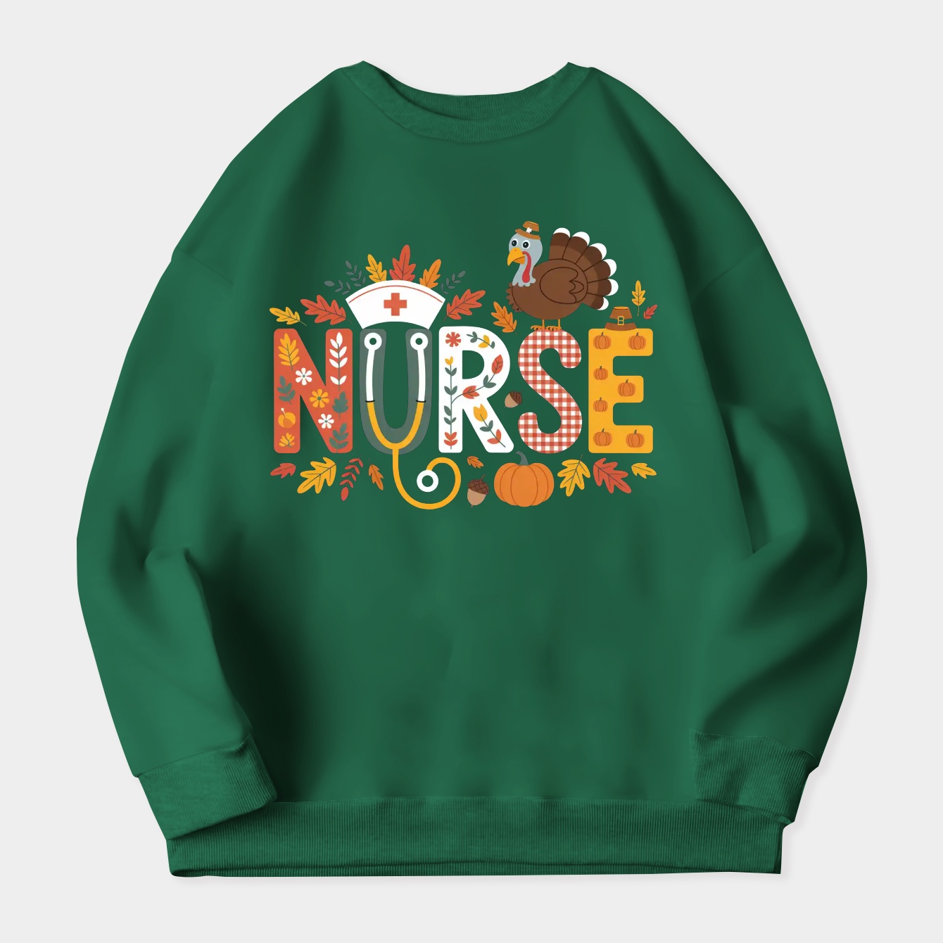 Funny Heartbeat Turkey Nurse Thanksgiving Fall Women's Crewneck Sweatshirt