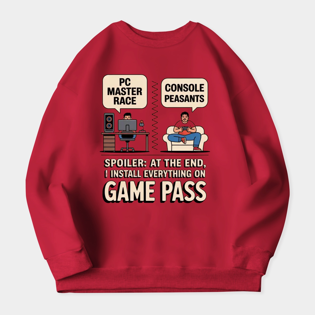 PC vs Console Game Pass Showdown Women's Crewneck Sweatshirt