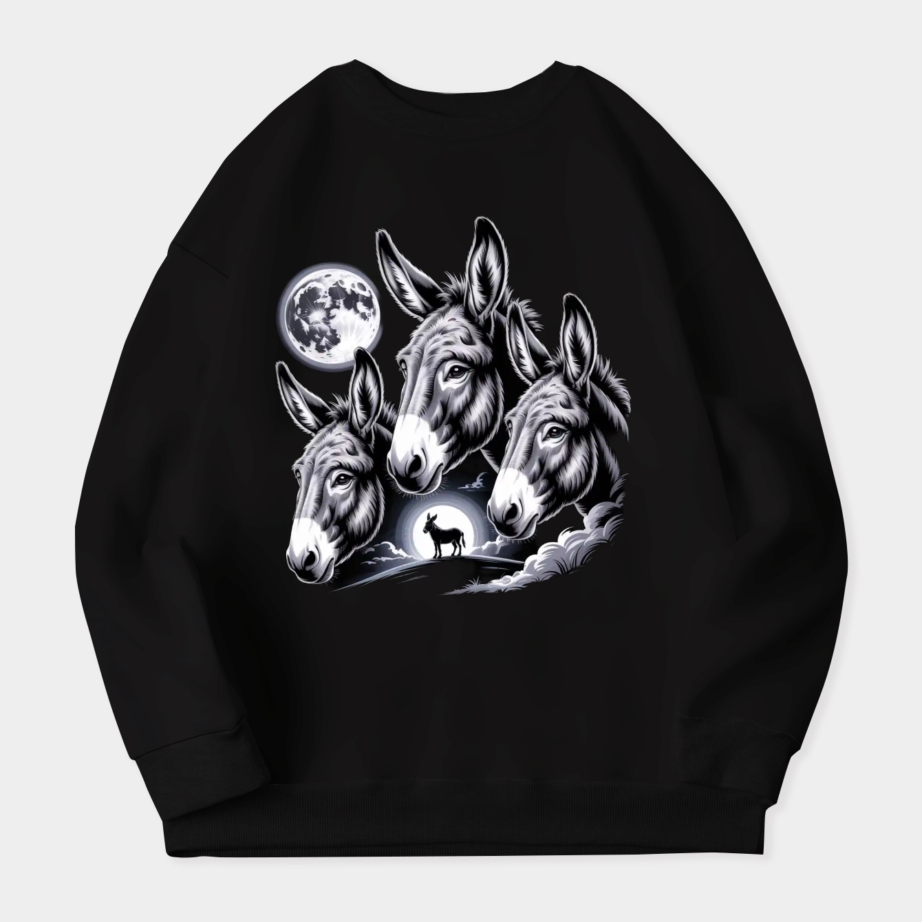 Funny Donkey and Moon Farm Animals Lover Vintage Women's Crewneck Sweatshirt