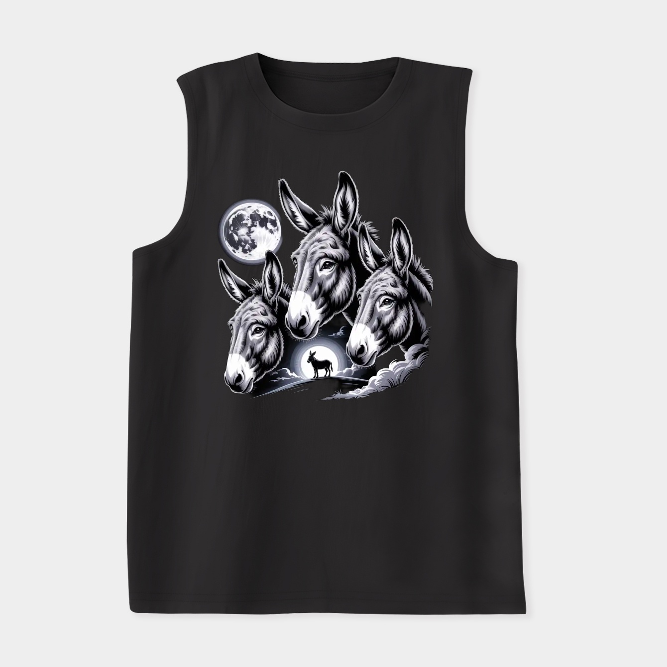 Funny Donkey and Moon Farm Animals Lover Vintage Women's Soft Tank Top