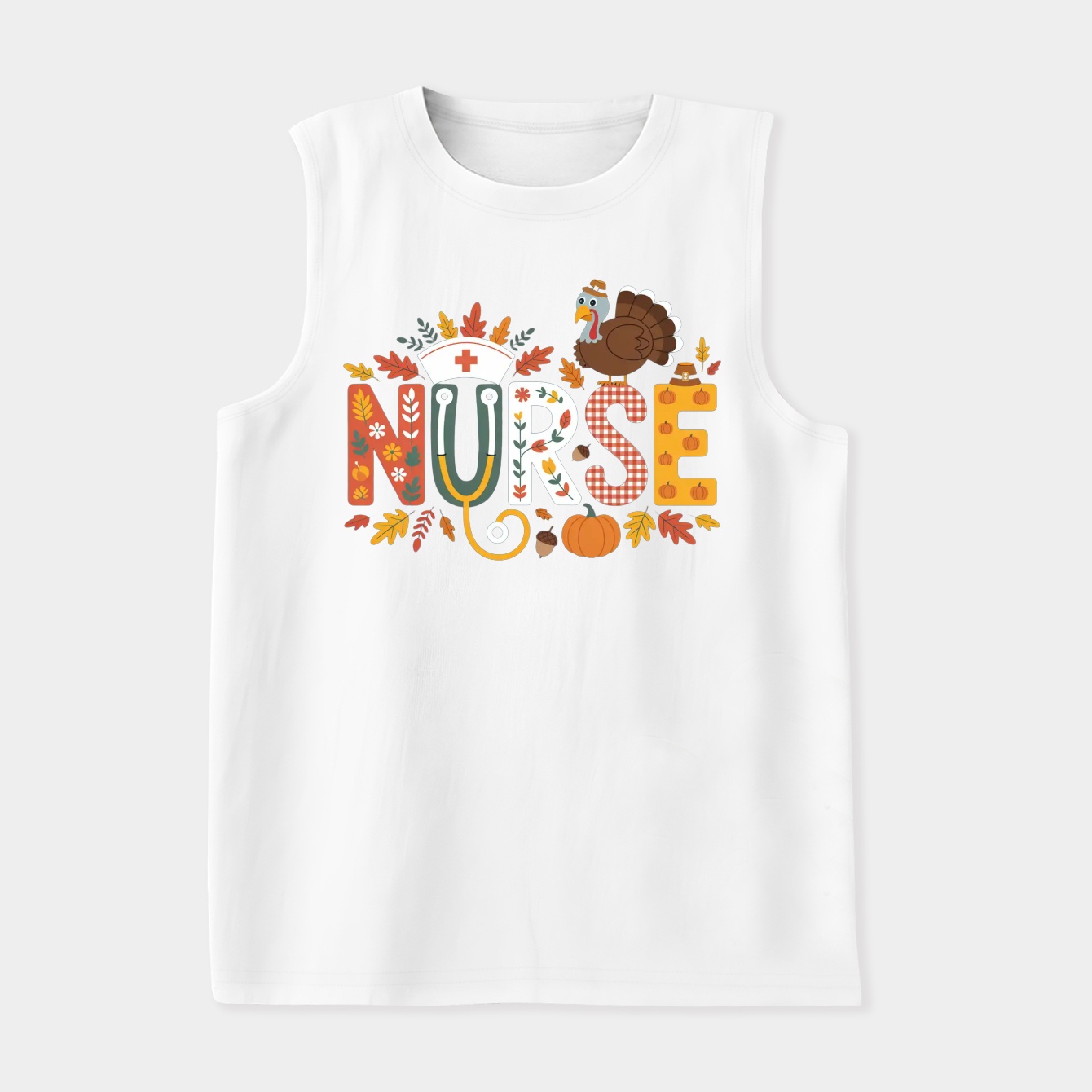 Funny Heartbeat Turkey Nurse Thanksgiving Fall Women's Soft Tank Top