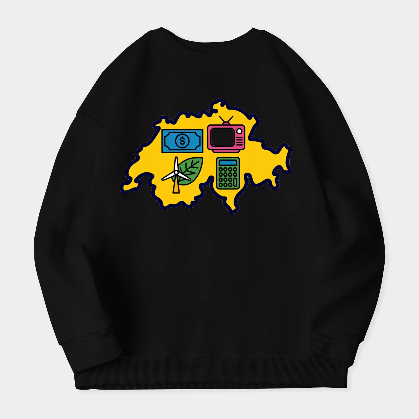 Swiss Economy Icons Map Women's Crewneck Sweatshirt